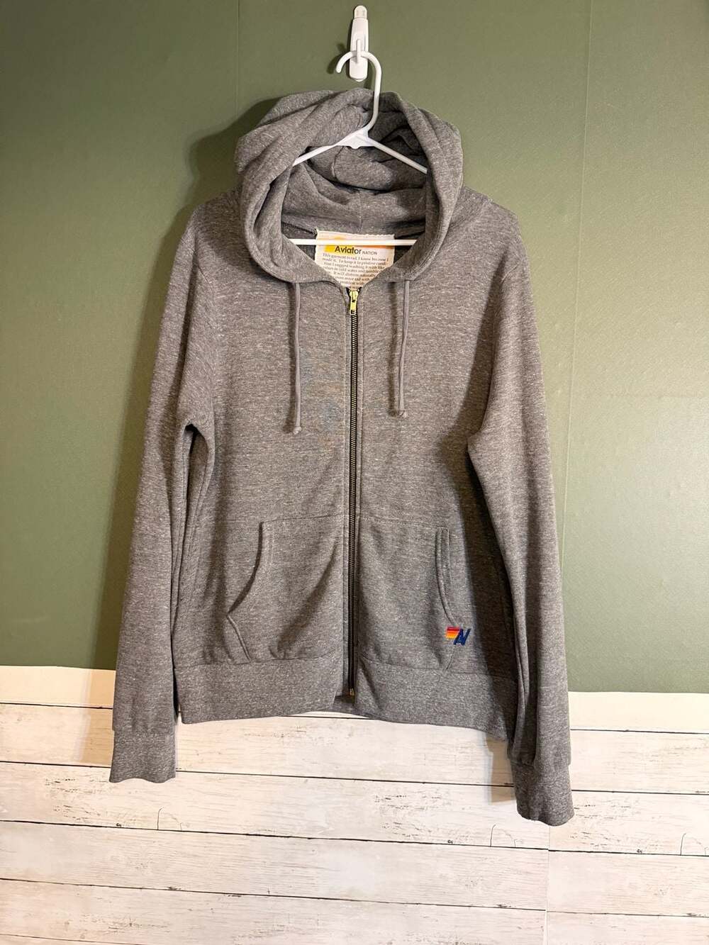 Aviator Nation Bolt Zip-Up Hoodie Heather Grey Medium